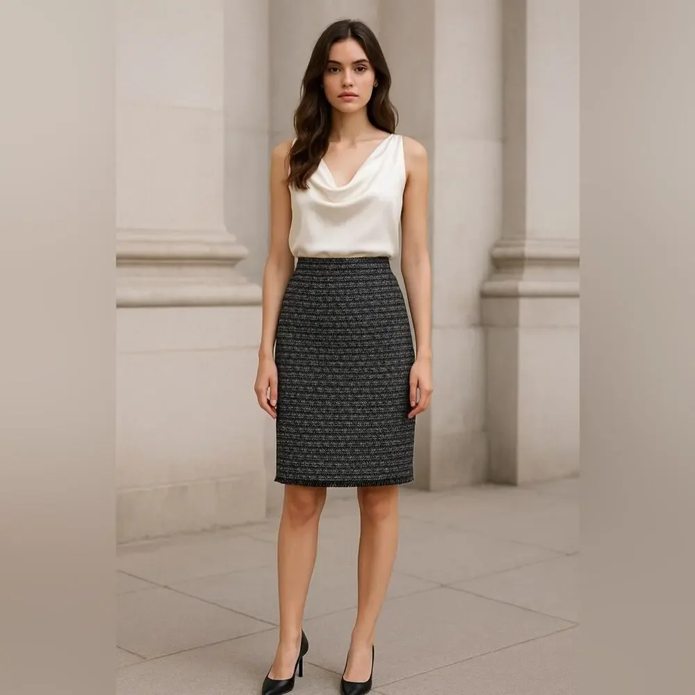 J.Crew Tweed Pencil Skirt Black & White Textured Size 00 Lined Classic Career